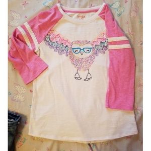3/4 sleeve Shirt, Pink with Owl wearing Glasses